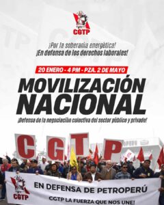 HOY PARO NACIONAL EN PETROPERÚ CONTRA EL INTERINO “ENCAPUCHADO” JERI QUE BUSCA VENDER EMPRESA ESTRATÉGICA DE ENERGÍA NACIONAL Y LA CGTP ANUNCIA MARCHAS DE RECHAZO
